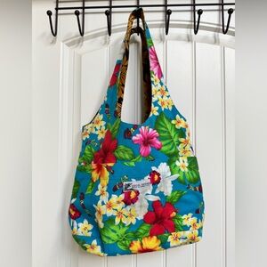 Reversible Cotton Canvas Hawaiian Print Tote Bag/Shoulder Purse 14” by 10” by 4”